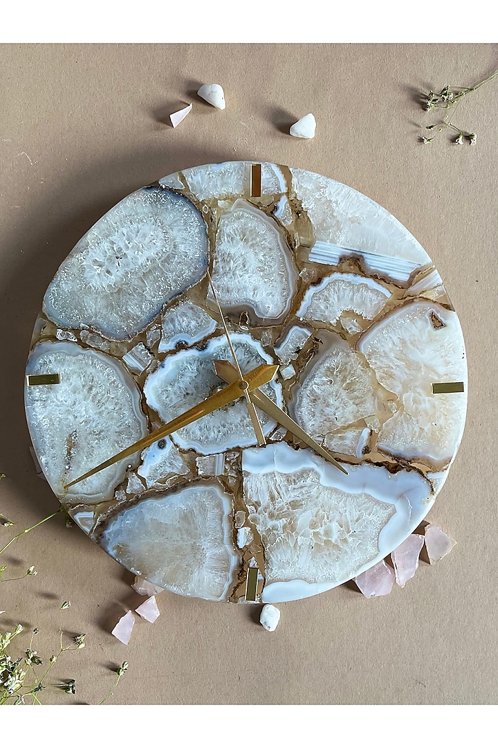 White Agate Round Wall Clock by Home Jewels by Cotton Indya