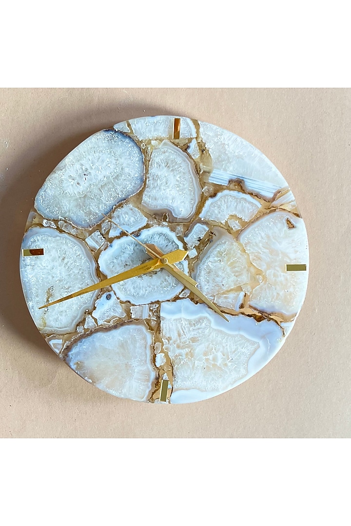 White Agate Round Wall Clock by Home Jewels by Cotton Indya at Pernia's Pop Up Shop