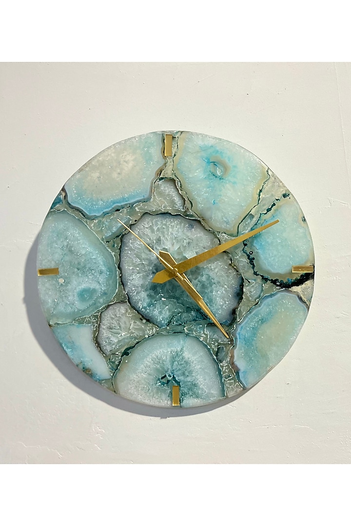 Turquoise Agate Round Wall Clock by Home Jewels by Cotton Indya