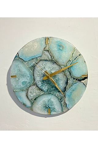 Turquoise Agate Round Wall Clock by Home Jewels by Cotton Indya
