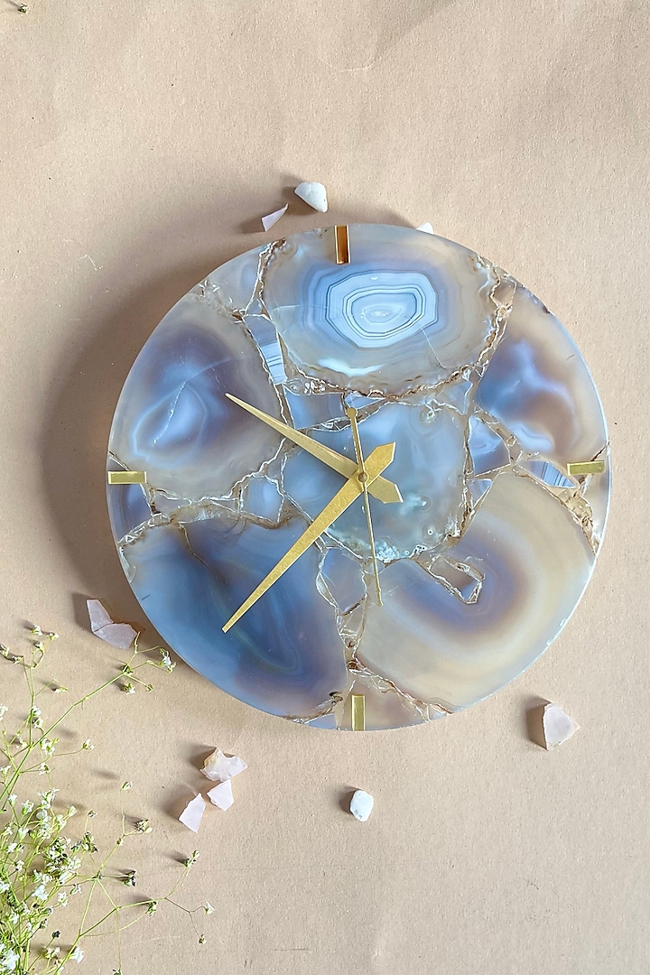 Grey Agate Round Wall Clock by Home Jewels by Cotton Indya
