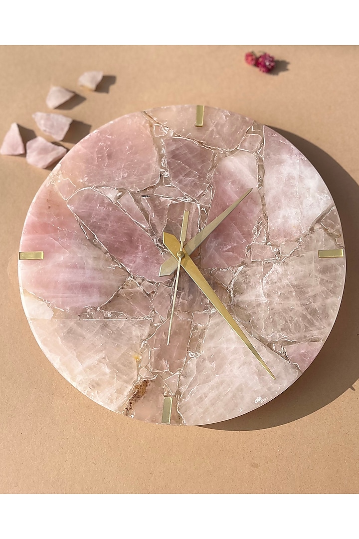 Pink Rose Quartz Round Wall Clock by Home Jewels by Cotton Indya