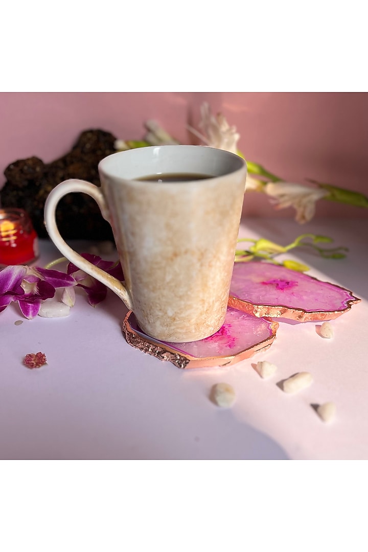 Pink Crystal Agate Rose Gold Plated Coasters (Set of 2) by Home Jewels by Cotton Indya at Pernia's Pop Up Shop
