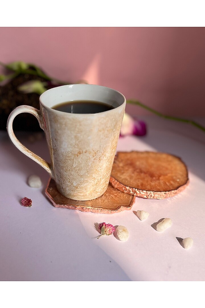 Brown Crystal Agate Rose Gold Plated Coasters (Set of 2) by Home Jewels by Cotton Indya at Pernia's Pop Up Shop