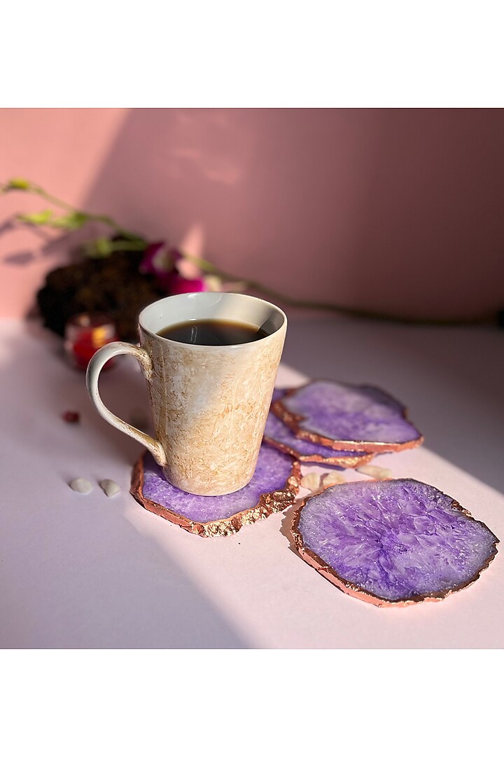 Purple Crystal Agate Rose Gold Plated Coasters (Set of 4) by Home Jewels by Cotton Indya at Pernia's Pop Up Shop