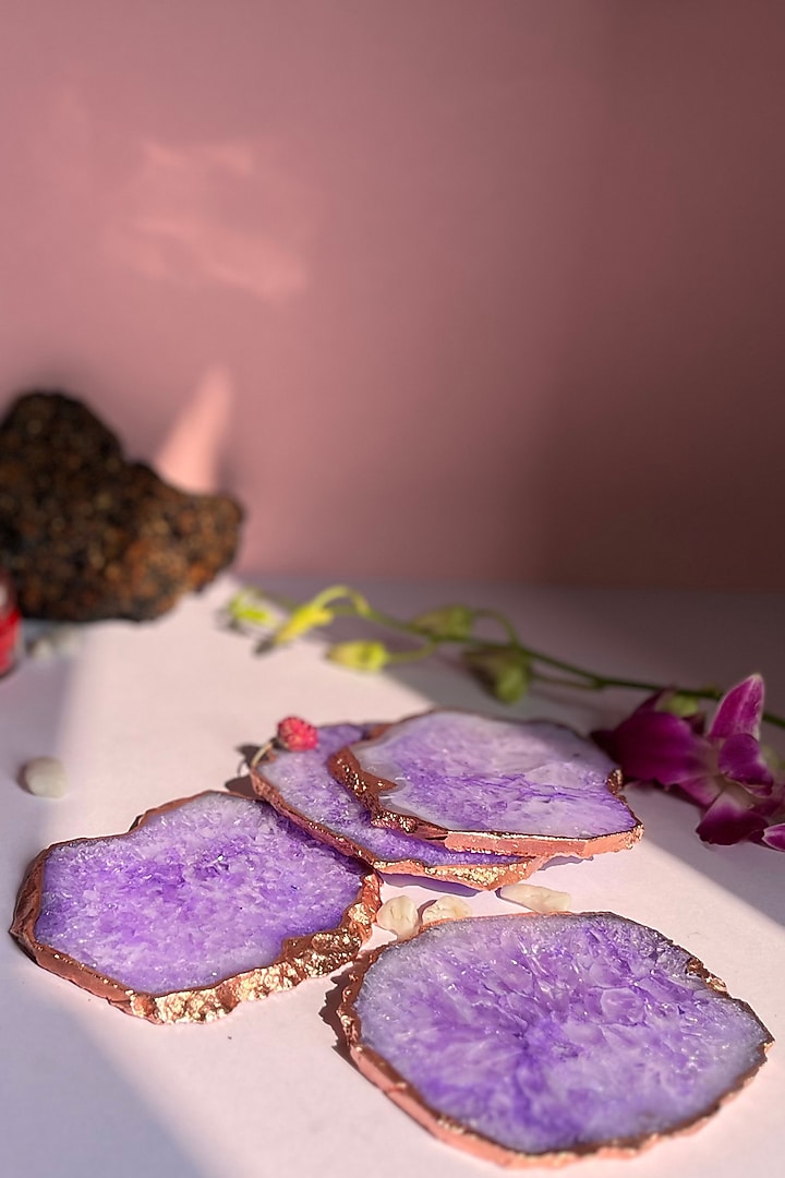 Purple Crystal Agate Rose Gold Plated Coasters (Set of 4) by Home Jewels by Cotton Indya at Pernia's Pop Up Shop