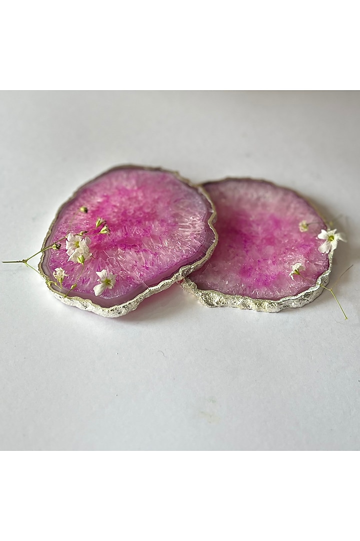 Pink Crystal Agate Silver Plated Coasters (Set of 2) by Home Jewels by Cotton Indya at Pernia's Pop Up Shop