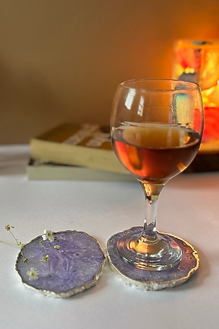 Purple Crystal Agate Silver Plated Coasters (Set of 2) by Home Jewels by Cotton Indya