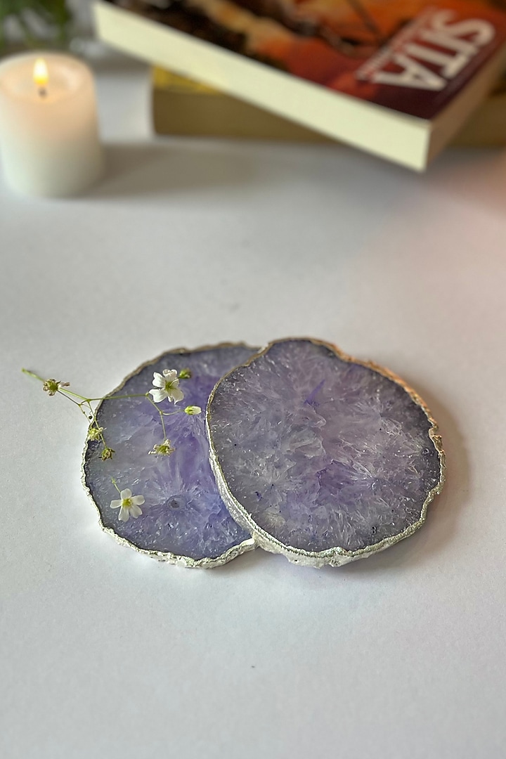 Purple Crystal Agate Silver Plated Coasters (Set of 2) by Home Jewels by Cotton Indya at Pernia's Pop Up Shop