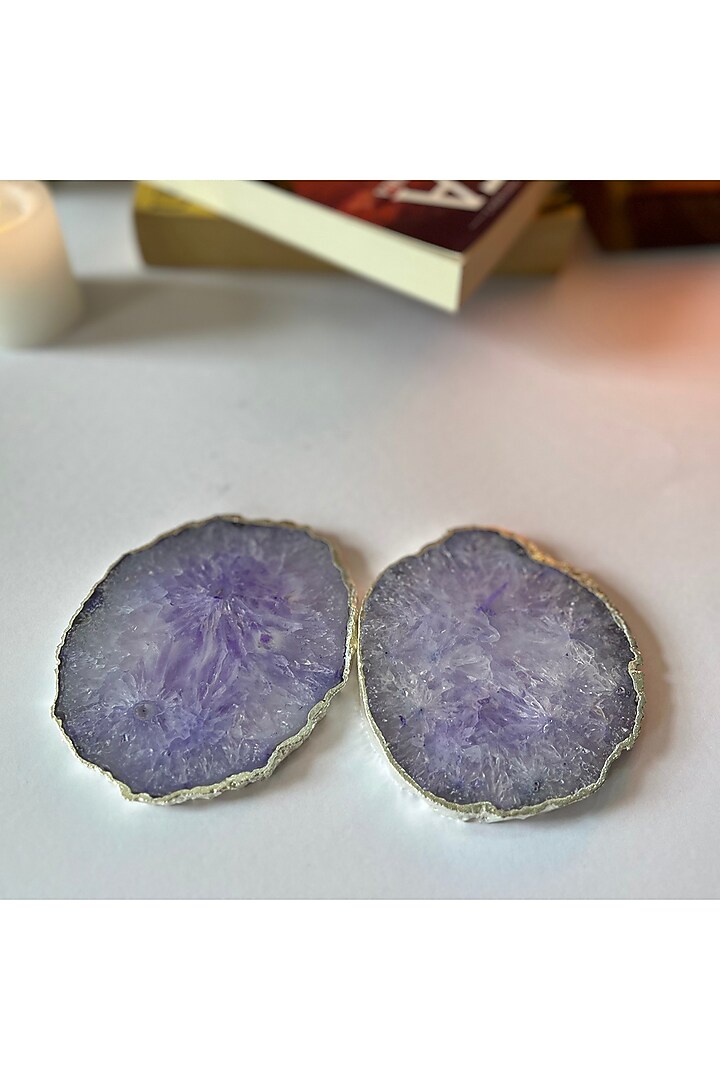 Purple Crystal Agate Silver Plated Coasters (Set of 2) by Home Jewels by Cotton Indya at Pernia's Pop Up Shop