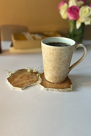 Brown Crystal Agate Silver Plated Coasters (Set of 2) by Home Jewels by Cotton Indya