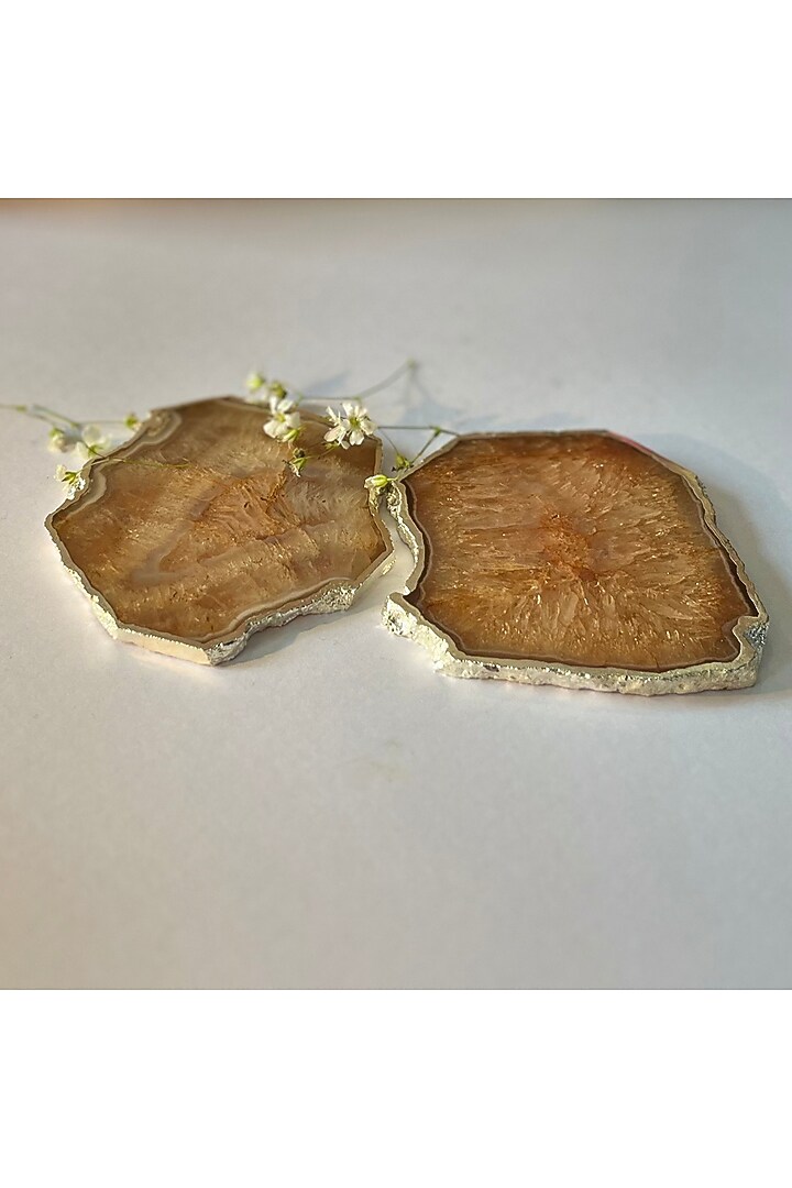 Brown Crystal Agate Silver Plated Coasters (Set of 2) by Home Jewels by Cotton Indya at Pernia's Pop Up Shop