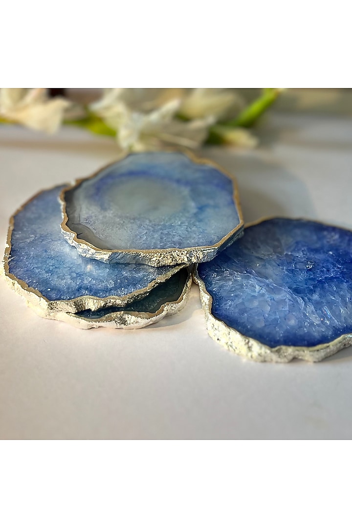 Blue Crystal Agate Silver Plated Coasters (Set of 4) by Home Jewels by Cotton Indya at Pernia's Pop Up Shop