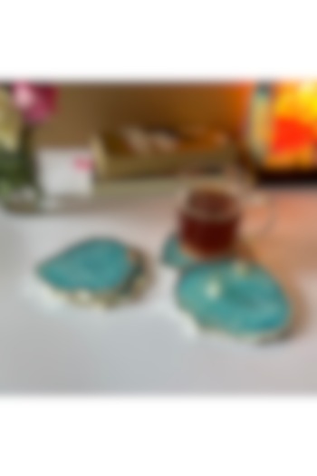 Turquoise Crystal Agate Silver Plated Coasters (Set of 4) by Home Jewels by Cotton Indya