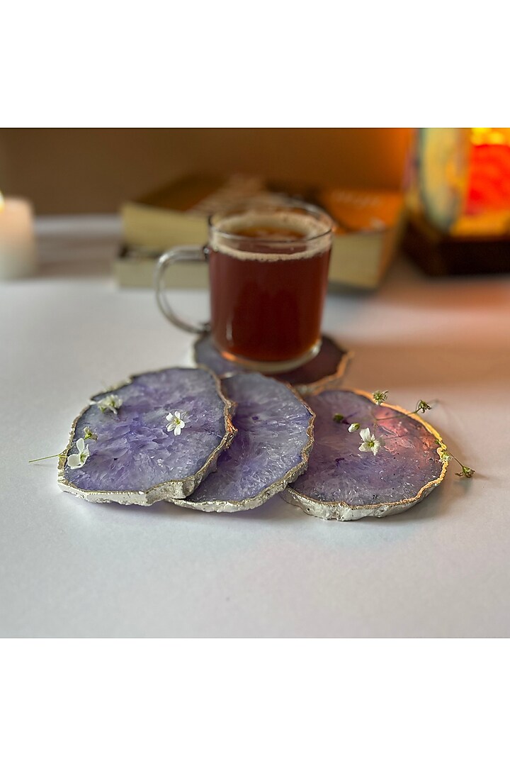 Purple Crystal Agate Silver Plated Coasters (Set of 4) by Home Jewels by Cotton Indya at Pernia's Pop Up Shop