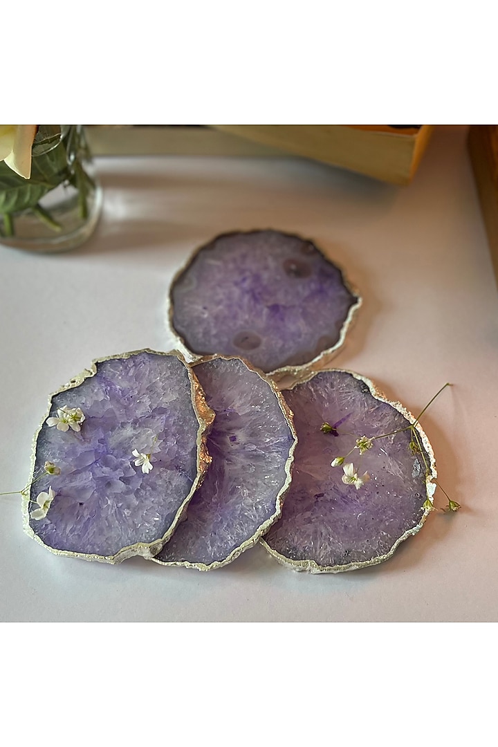 Purple Crystal Agate Silver Plated Coasters (Set of 4) by Home Jewels by Cotton Indya at Pernia's Pop Up Shop