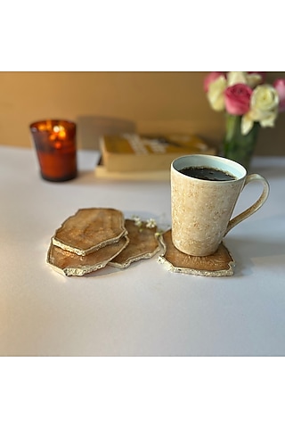 Brown Crystal Agate Silver Plated Coasters (Set of 4) by Home Jewels by Cotton Indya