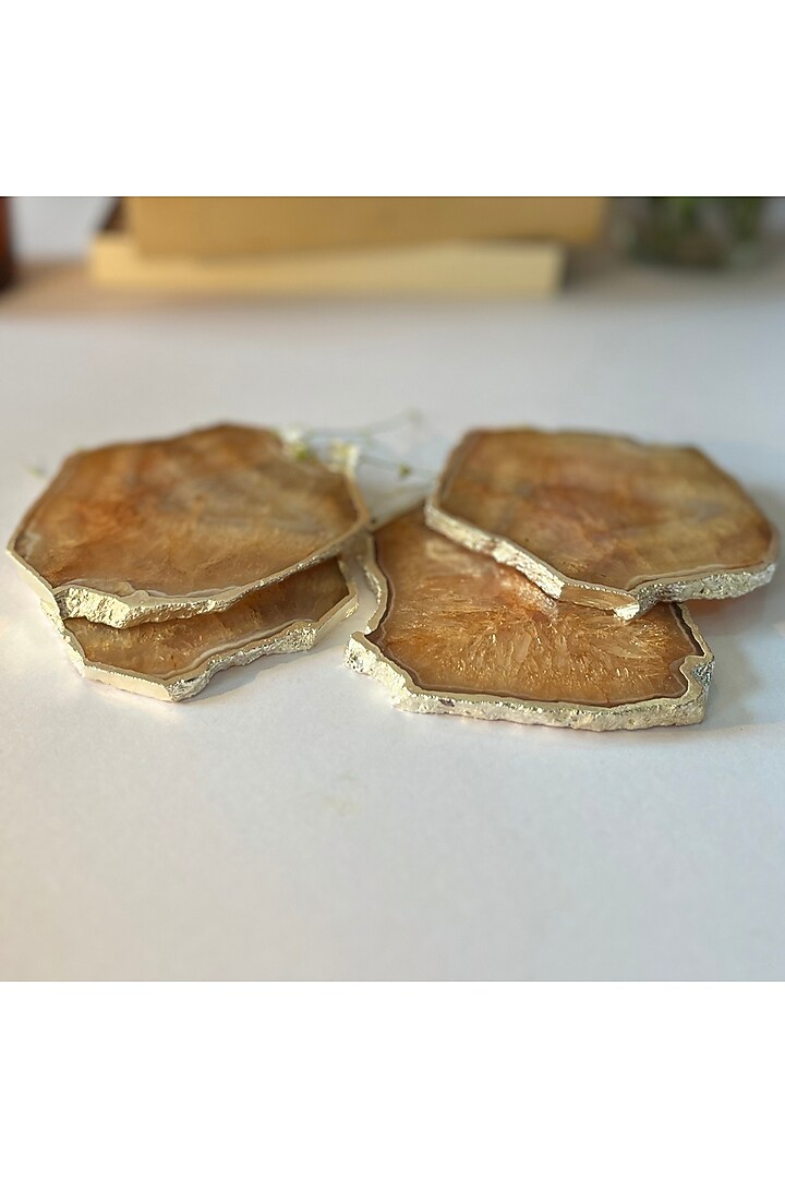 Brown Crystal Agate Silver Plated Coasters (Set of 4) by Home Jewels by Cotton Indya at Pernia's Pop Up Shop