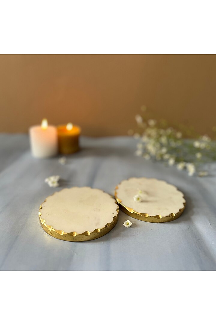 White Marble Round Coasters (Set of 2) by Home Jewels by Cotton Indya at Pernia's Pop Up Shop
