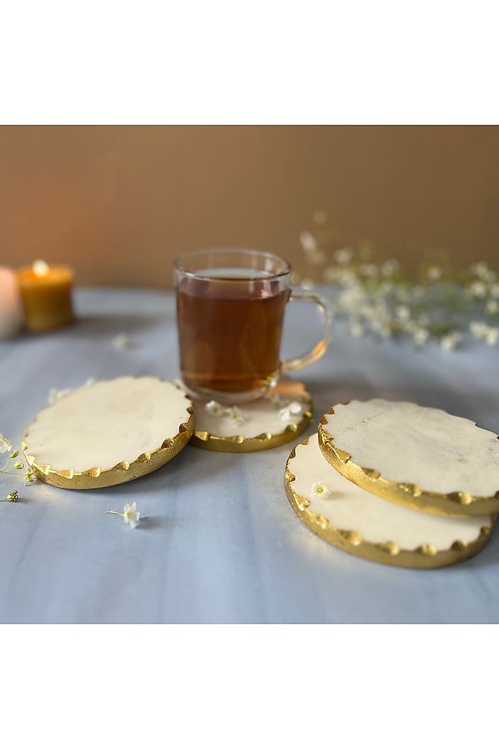 White Marble Round Coasters (Set of 4) by Home Jewels by Cotton Indya at Pernia's Pop Up Shop