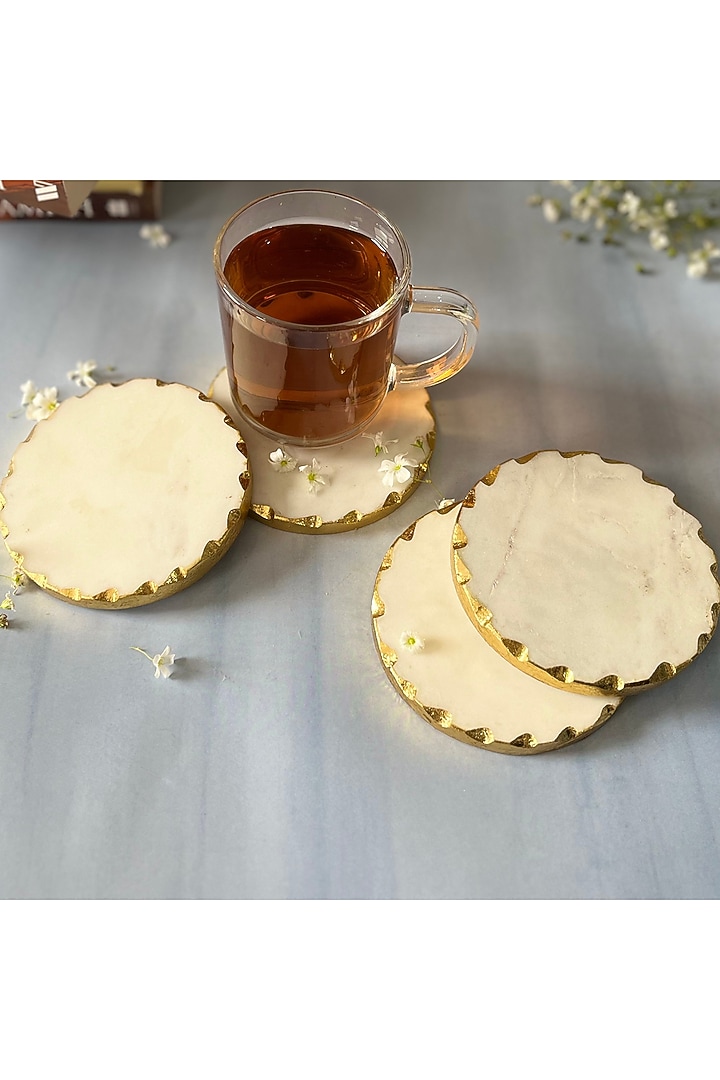 White Marble Round Coasters (Set of 4) by Home Jewels by Cotton Indya at Pernia's Pop Up Shop