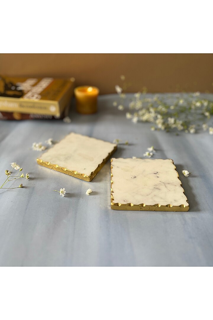 White Marble Square Coasters (Set of 2) by Home Jewels by Cotton Indya at Pernia's Pop Up Shop