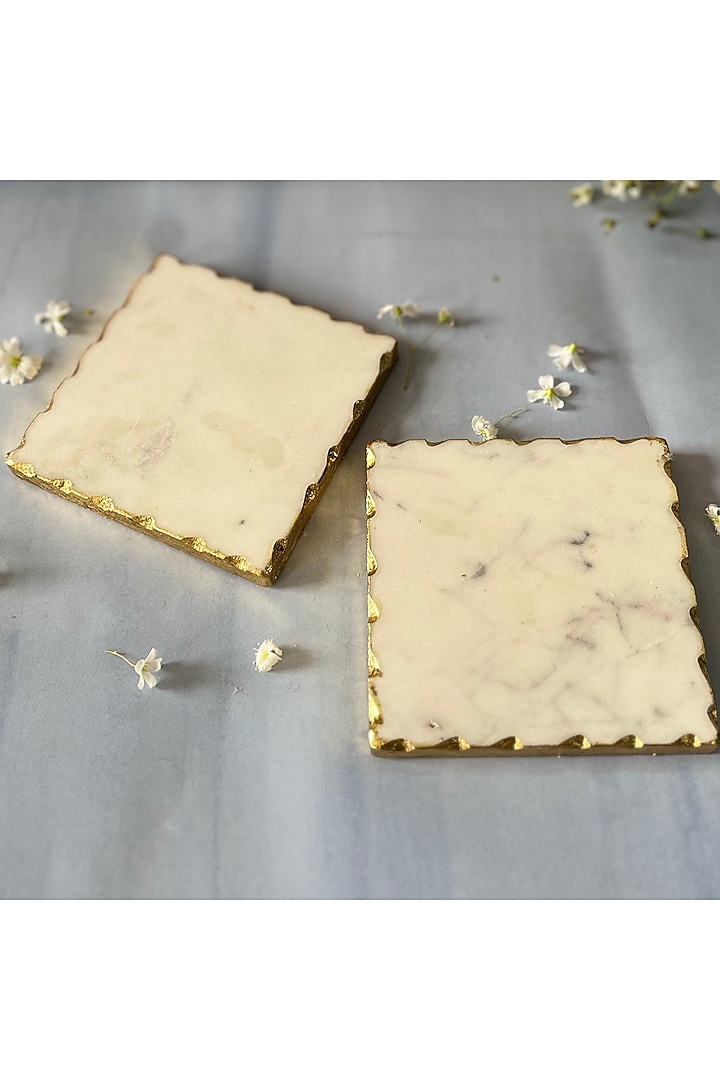 White Marble Square Coasters (Set of 2) by Home Jewels by Cotton Indya at Pernia's Pop Up Shop