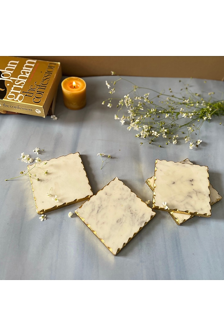 White Marble Square Coasters (Set of 4) by Home Jewels by Cotton Indya at Pernia's Pop Up Shop