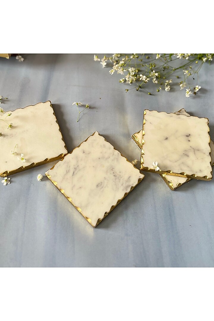 White Marble Square Coasters (Set of 4) by Home Jewels by Cotton Indya at Pernia's Pop Up Shop