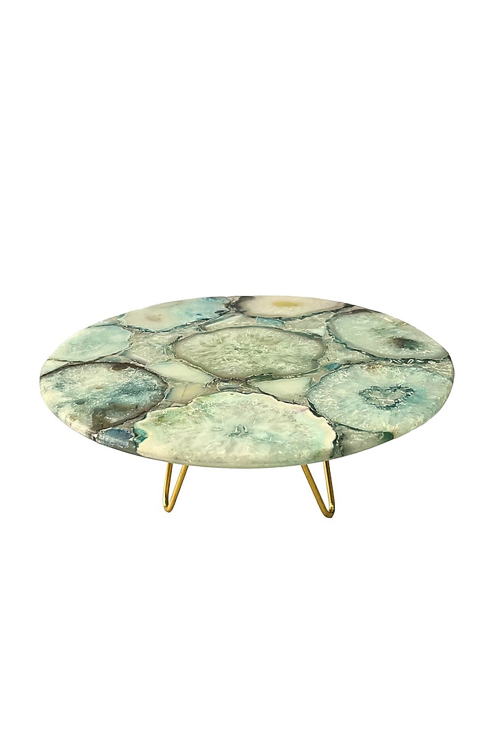 Green Agate Cake Stand With Metal Base by Home Jewels by Cotton Indya at Pernia's Pop Up Shop