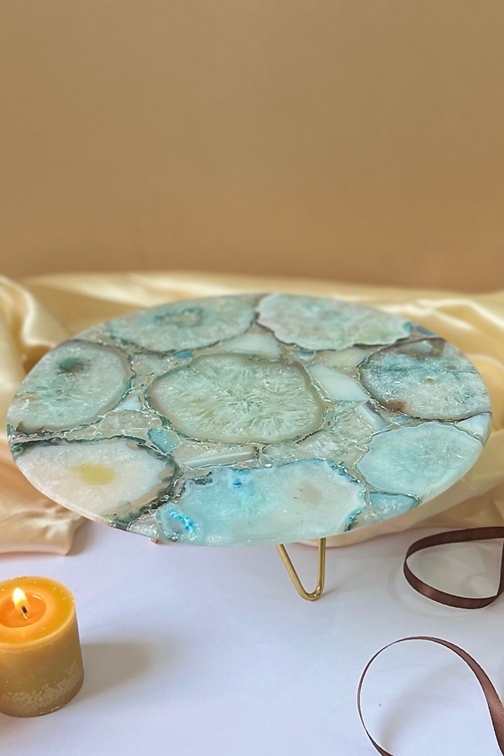 Green Agate Cake Stand With Metal Base by Home Jewels by Cotton Indya at Pernia's Pop Up Shop
