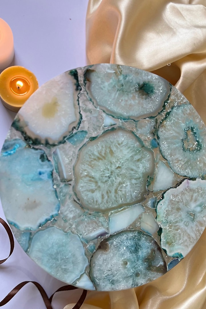 Green Agate Cake Stand With Metal Base by Home Jewels by Cotton Indya at Pernia's Pop Up Shop