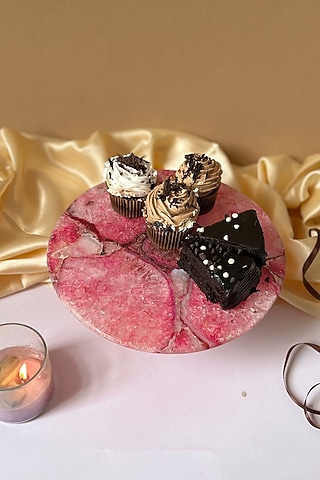 Pink Agate Cake Stand With Metal base by Home Jewels by Cotton Indya