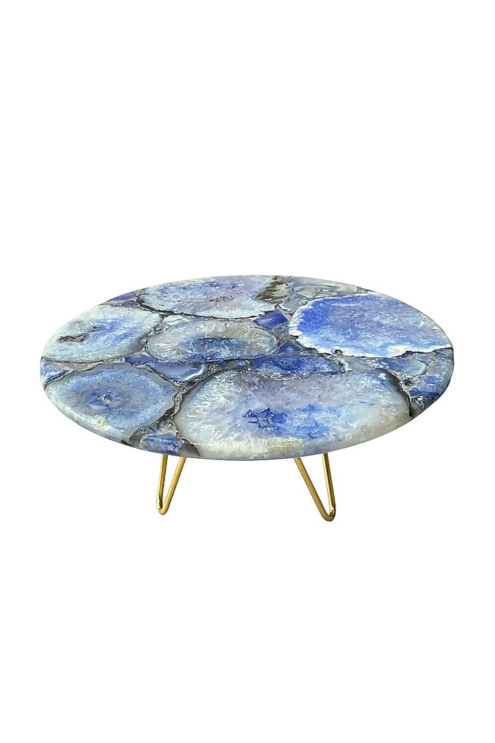 Blue Agate Cake Stand With Metal Base by Home Jewels by Cotton Indya at Pernia's Pop Up Shop