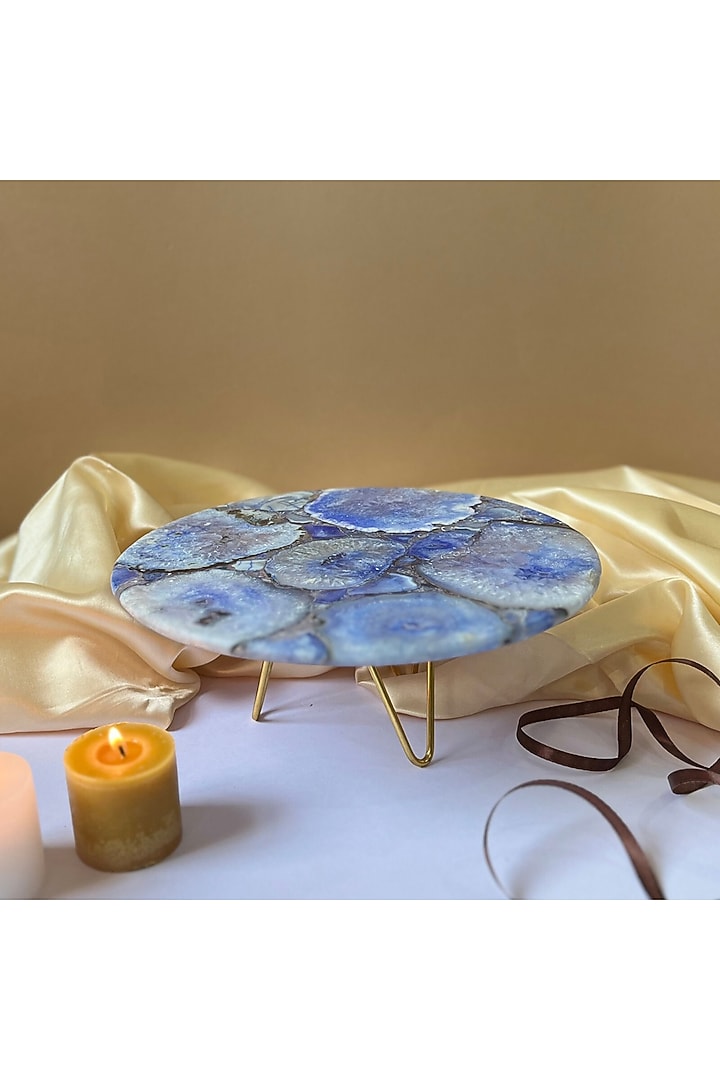 Blue Agate Cake Stand With Metal Base by Home Jewels by Cotton Indya at Pernia's Pop Up Shop