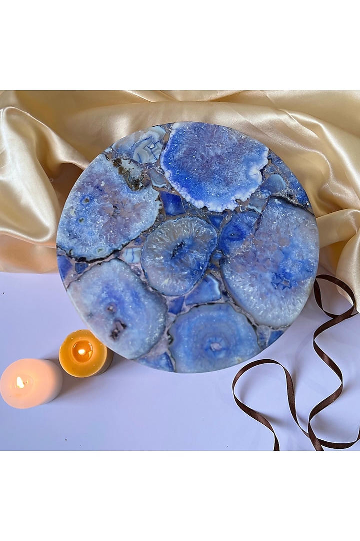 Blue Agate Cake Stand With Metal Base by Home Jewels by Cotton Indya at Pernia's Pop Up Shop