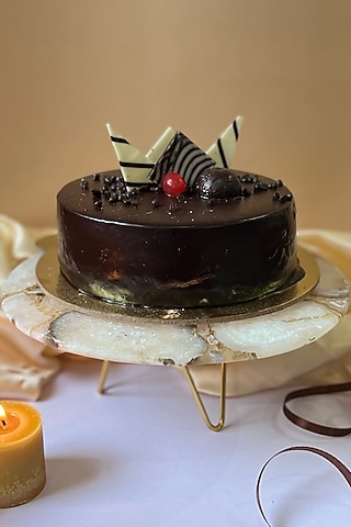 White Agate Cake Stand With Metal Base by Home Jewels by Cotton Indya