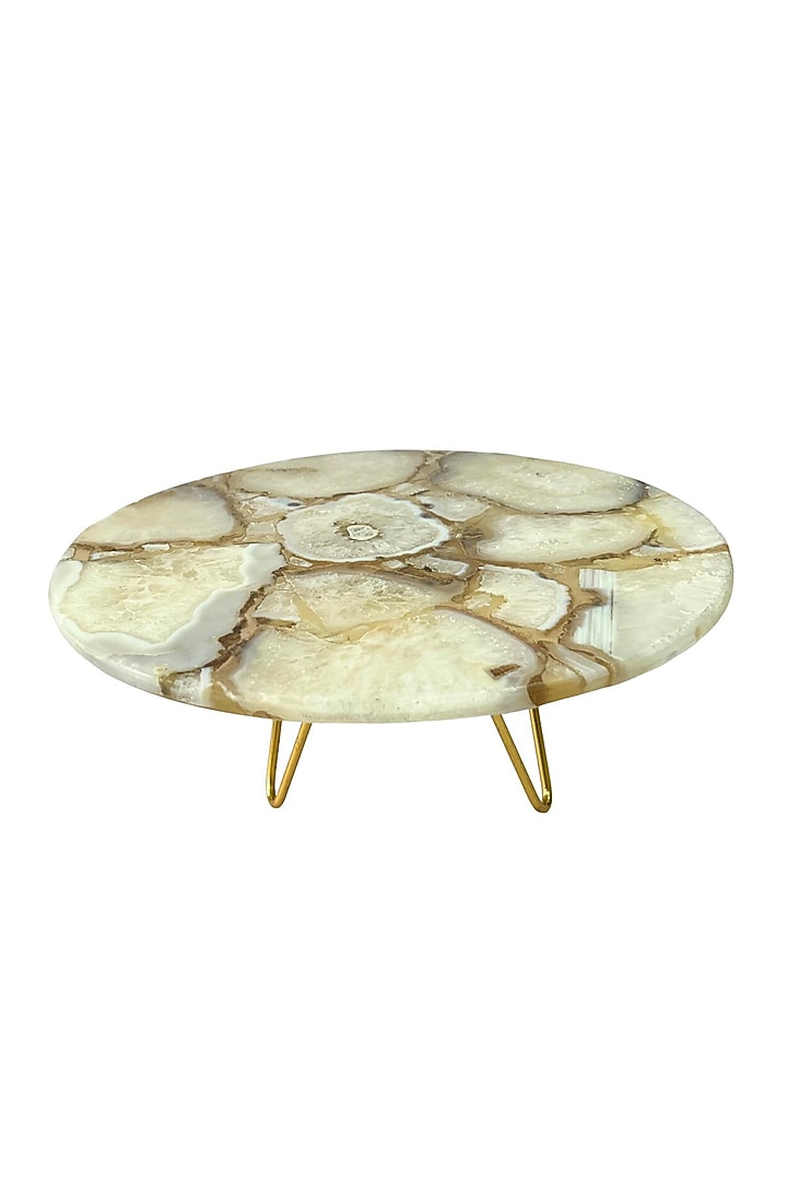White Agate Cake Stand With Metal Base by Home Jewels by Cotton Indya at Pernia's Pop Up Shop