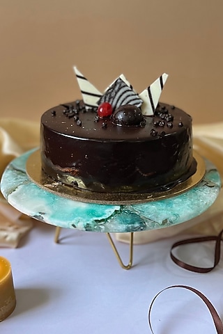 Turquoise Agate Cake Stand With Metal Base by Home Jewels by Cotton Indya