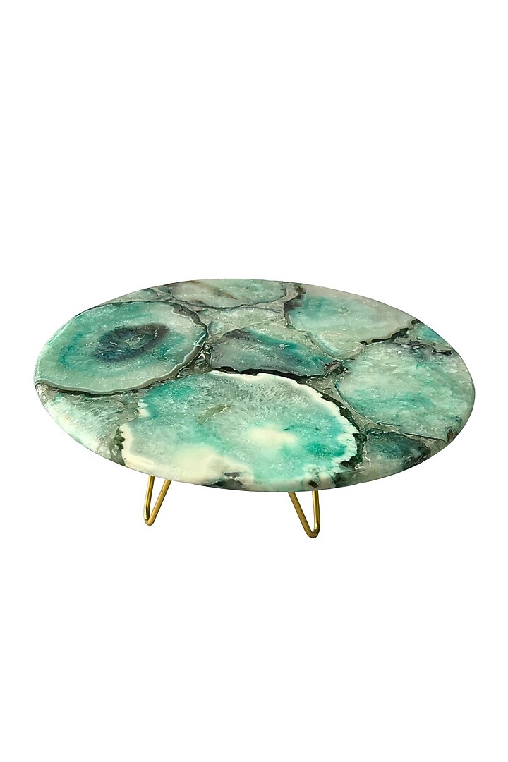 Turquoise Agate Cake Stand With Metal Base by Home Jewels by Cotton Indya at Pernia's Pop Up Shop