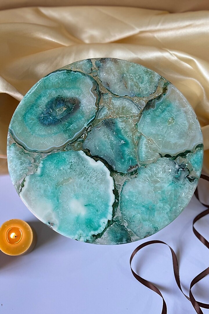 Turquoise Agate Cake Stand With Metal Base by Home Jewels by Cotton Indya at Pernia's Pop Up Shop