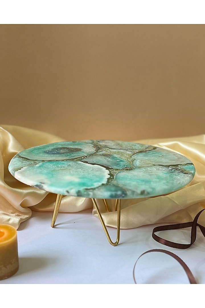 Turquoise Agate Cake Stand With Metal Base by Home Jewels by Cotton Indya at Pernia's Pop Up Shop