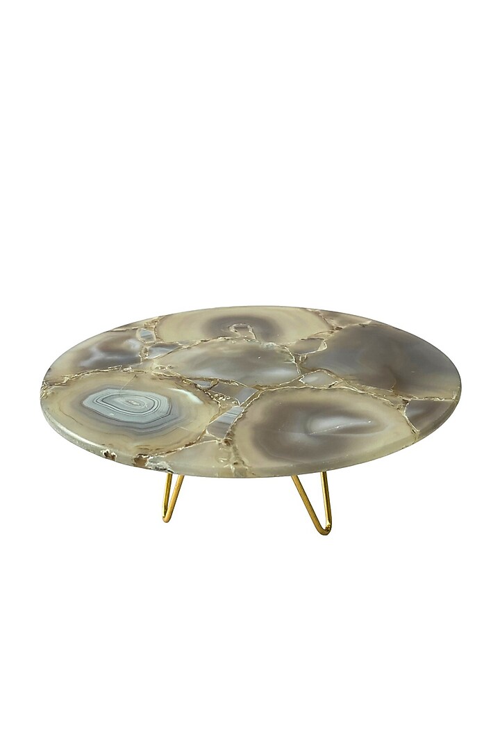 Brown Agate Cake Stand With Metal Base by Home Jewels by Cotton Indya at Pernia's Pop Up Shop