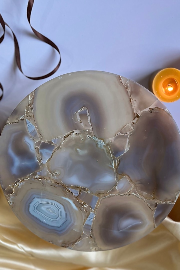 Brown Agate Cake Stand With Metal Base by Home Jewels by Cotton Indya at Pernia's Pop Up Shop