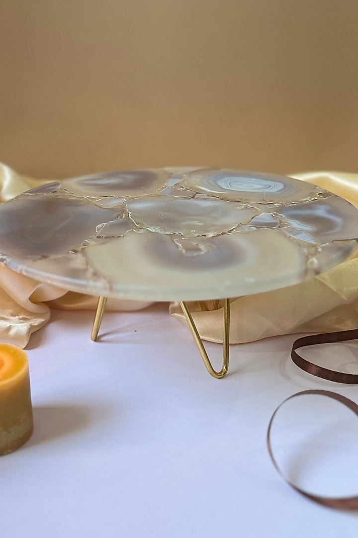 Brown Agate Cake Stand With Metal Base by Home Jewels by Cotton Indya at Pernia's Pop Up Shop