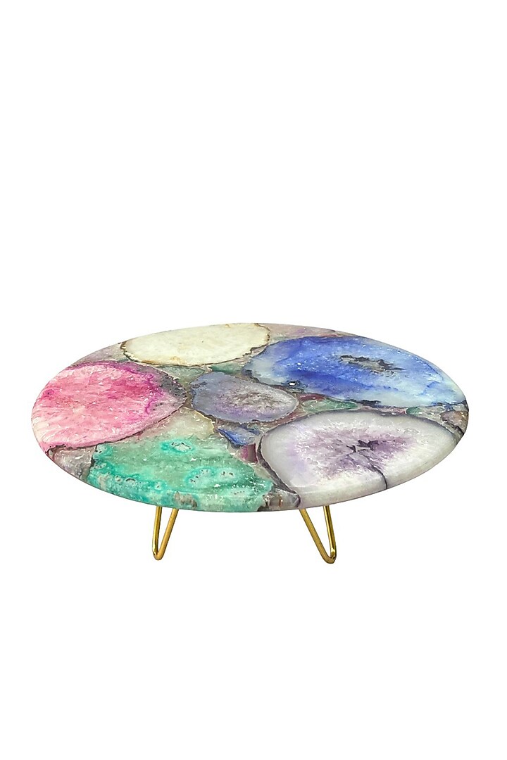 Multi-Colored Agate Cake Stand With Metal Base by Home Jewels by Cotton Indya at Pernia's Pop Up Shop