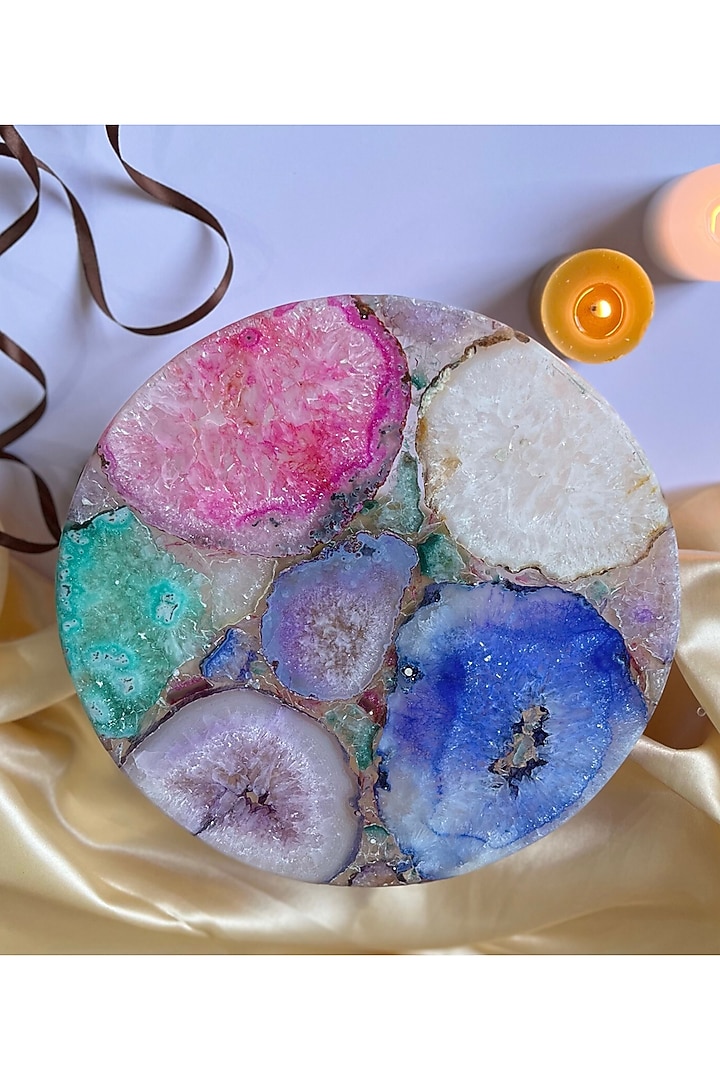 Multi-Colored Agate Cake Stand With Metal Base by Home Jewels by Cotton Indya at Pernia's Pop Up Shop