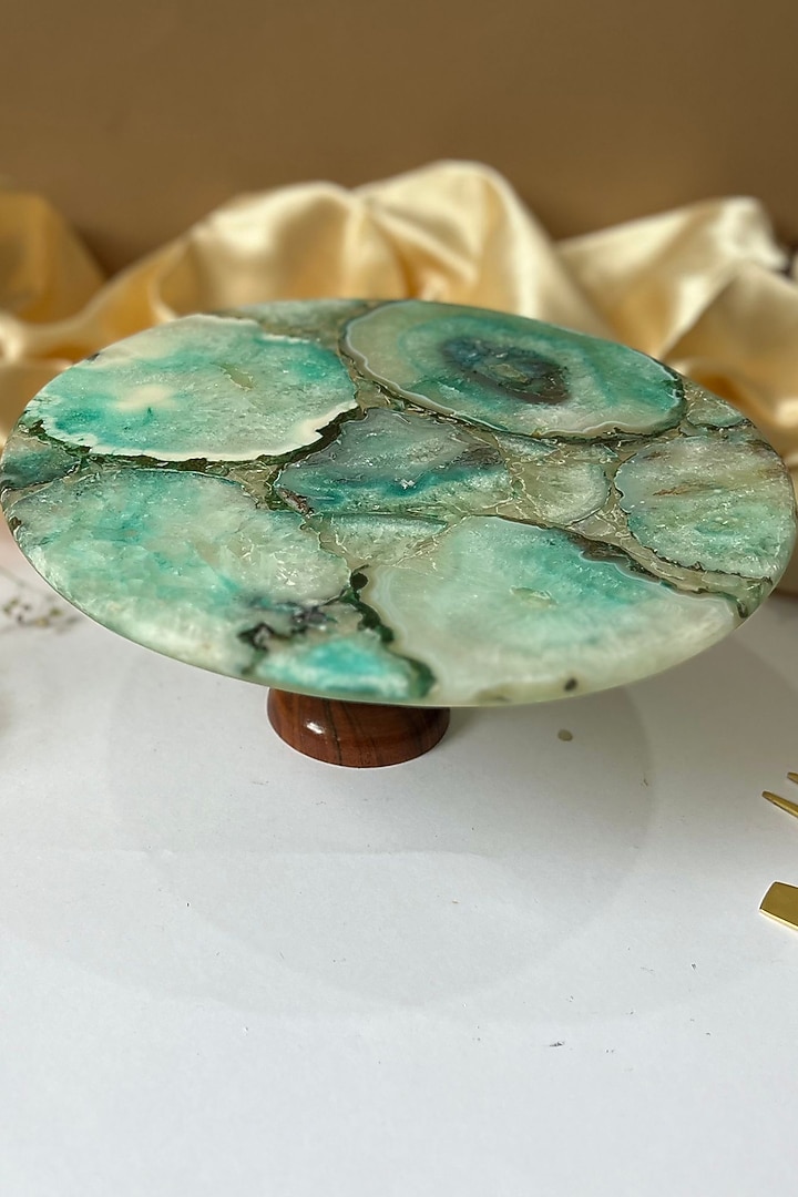 Green Agate Cake Stand With Wooden Base by Home Jewels by Cotton Indya at Pernia's Pop Up Shop