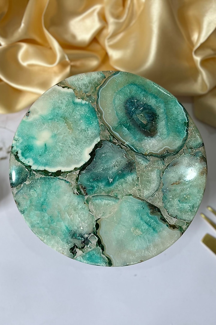 Green Agate Cake Stand With Wooden Base by Home Jewels by Cotton Indya at Pernia's Pop Up Shop