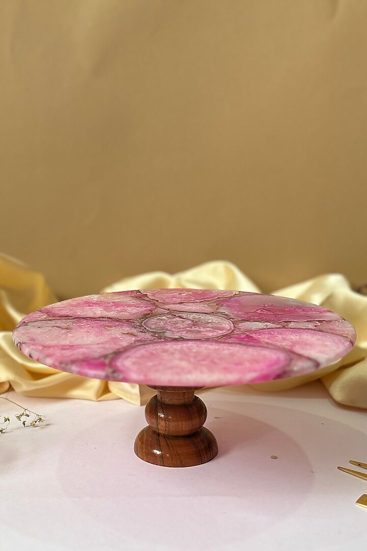 Pink Agate Cake Stand With Wooden Base by Home Jewels by Cotton Indya at Pernia's Pop Up Shop